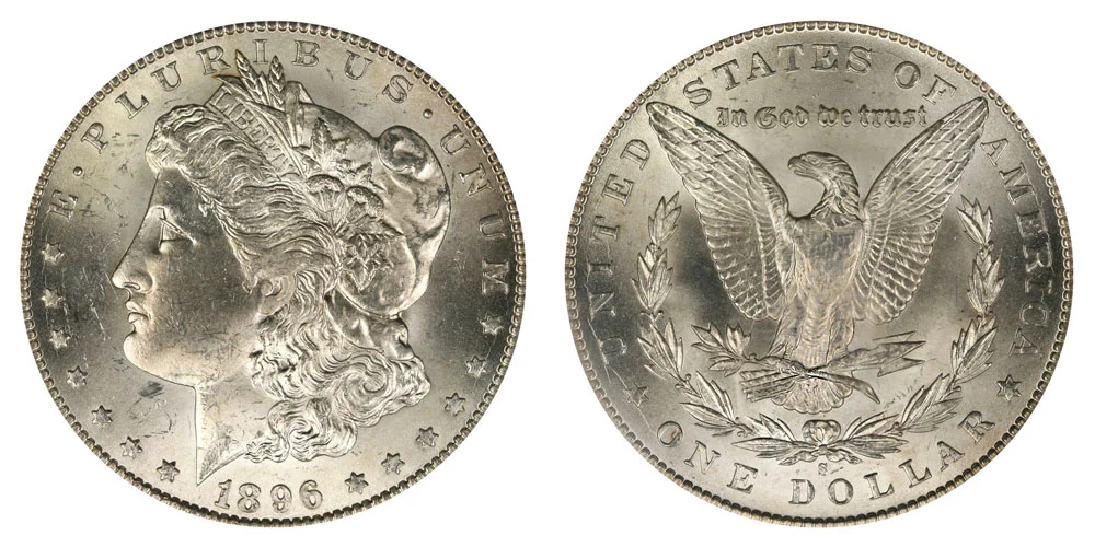 1896-S Morgan silver dollar reverse showing San Francisco S mint mark with sharp eagle detail