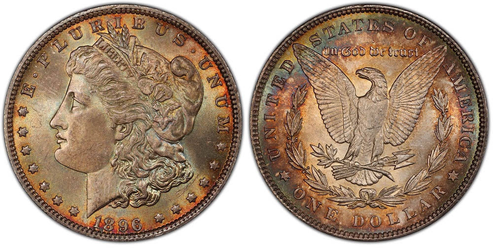 Close-up of 1896-P VAM 4 Doubled Stars variety showing notched double impression on stars surrounding Liberty portrait