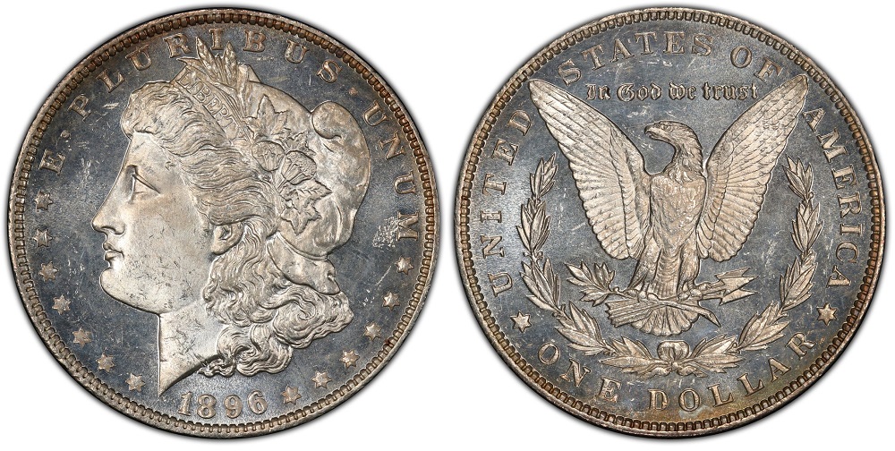 Close-up of 1896-P VAM 20 Bar 6 variety showing thick curved vertical bar inside the lower loop of the 6 in the 1896 date